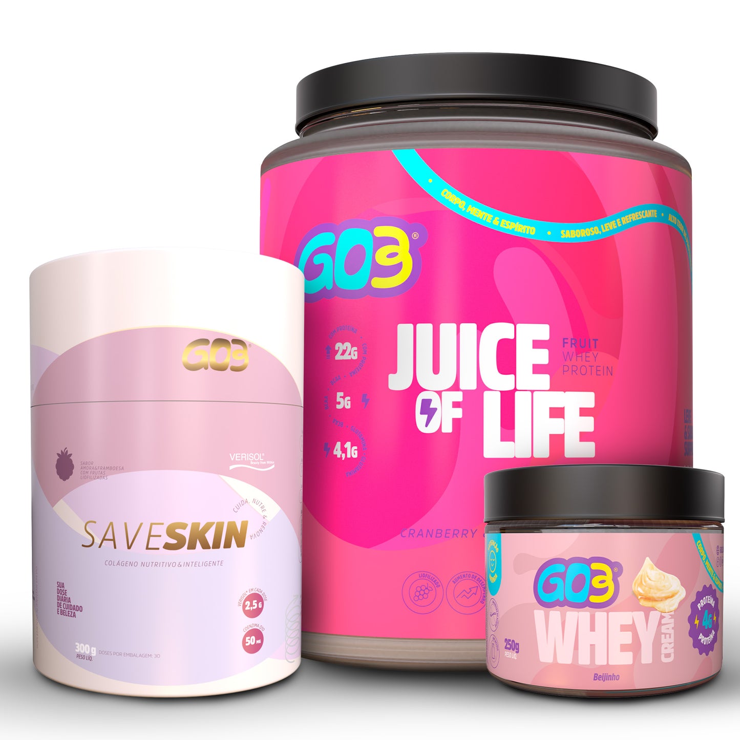 Kit Save Skin + Whey Cream Beijinho 250 g + Whey Juice Cranberry com Chá Branco - Cuidado da Pele e Nutrição Deliciosa