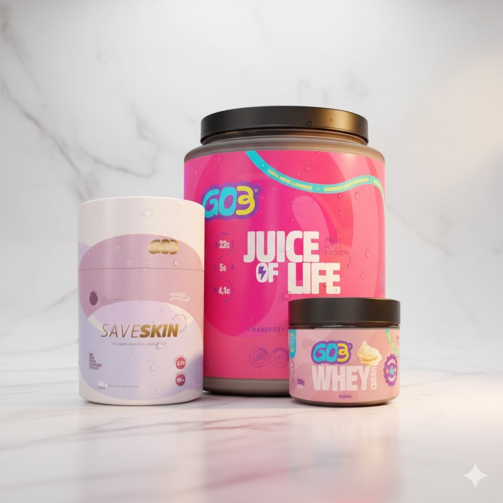 Kit Save Skin + Whey Cream Beijinho 250 g + Whey Juice Cranberry com Chá Branco - Cuidado da Pele e Nutrição Deliciosa